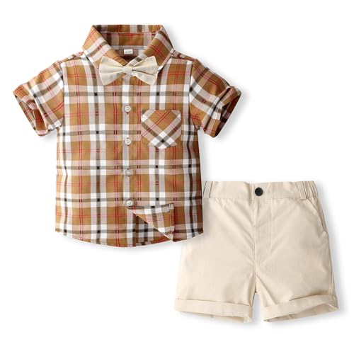 Ensemble d'été bébé garçon : short et chemise boutonnée à nœud papillon amovible