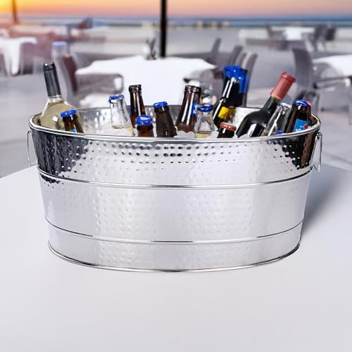 BREKX Aspen Heavy-Duty Oval Stainless Steel Drink Cooler for Parties - Metal Large Ice Bucket for Drinks, 25-Quart (30-Bottle) Large Cooler Ice Container for Parties, Leak Resistant