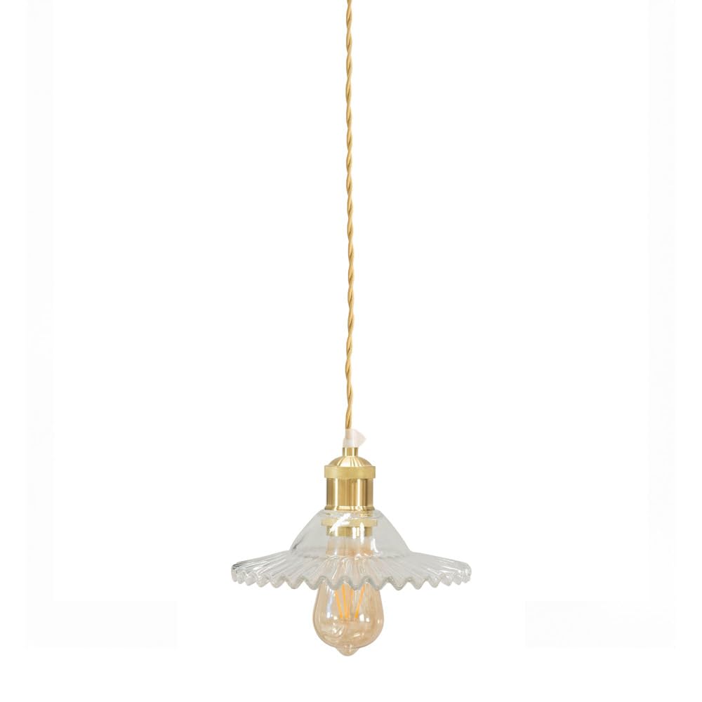 ValueLights | Brushed Gold Hanging Ceiling Pendant Light Fitting with Clear Frilled Glass Lampshade | Pendant Lights, Home Décor Essential | Includes Bulb | 21.5cm Shade Width | Mains Wired
