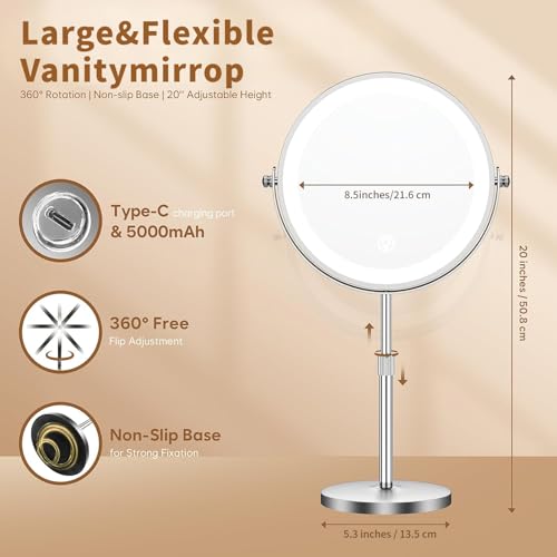 Espejo de Maquillaje 8.5" con Luz y Batería Recargable miniatura 6