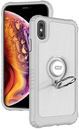 ICONFLANG Compatible Phone Case for iPhone Xs Max 6.5" with Ring Kickstand 360 Degree Rotating Drop Airbag Protection Shock Absorption Case [Compatible Magnetic Car Mount case] (White)