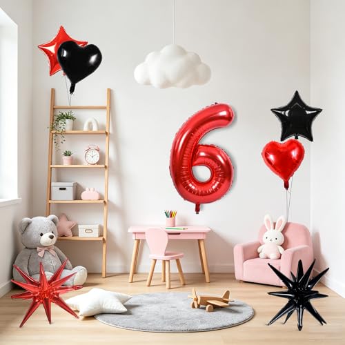 Image of TONIFUL 6th Birthday Balloons Kit 40 Inch Red Large Number 6 Foil Balloon