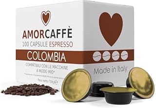 AMORCAFFÈ 100 Coffee Capsules Pods Compatible with Lavazza A Modo Mio, Colombia taste