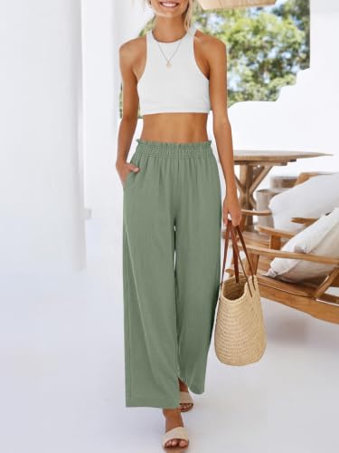 Image of ANRABESS Womens Wide Leg Cropped Palazzo Pants | Lightweight Breathable Elastic High Waisted Pants, Beach Vacation Flowy, Lounge & Casual Summer Trousers with Pockets