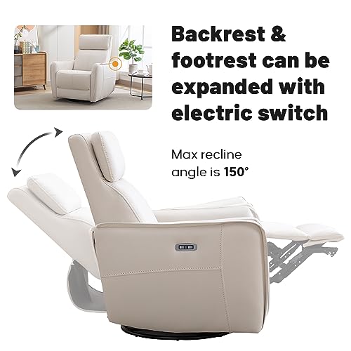 Anj Power Swivel Rocker Recliner Chair, Electric Glider Reclining Sofa With Usb Ports, Leathaire Rocking Chair Nursery Recliners For Living Room (Cream White) #TOP3