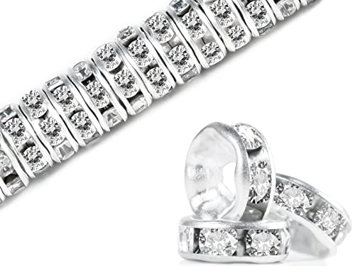 Lot de 200 perles intermédiaires en verre à enfiler pour bracelets, perles de bricolage à enfiler, capuchons de perles ronds, strass espaceurs pour la fabrication de bijoux, boucles d'oreilles Cover