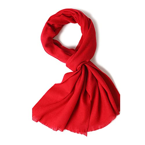 YUONNY Solid Colour Long Wool Scarf for Women Men, Unisex Super Soft Short Beard Warm Wool Scarves, Autumn Winter Lightweight Everyday Scarf Red4