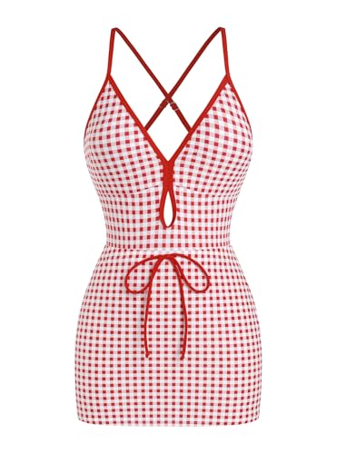 Image of ZAFUL Women's One Piece Swimsuit with Skirt V Neck Colorblock Bathing Suit | Front Cut Out Swimsuit Criss Cross One Piece Bathing Suit
