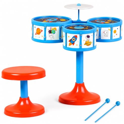 Image of Storio Jazz Drum Set for Kids | Musical Toy Set with 3 Drums, 1 Cymbal, Drumsticks & Stool | Durable Plastic Learning Toy Music Instrument for Boys & Girls for 3 Years+