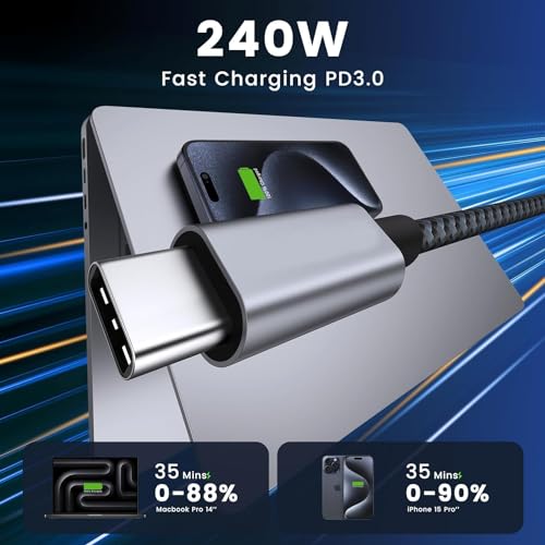 Image of Mizi C to C Cable, [240W, 6.6ft] Fast Charging Type C Charger Cord, Braided C to C Phone Charger Cable for iPhone 15 Pro Max Samsung S24 S23 Laptops iPad Switch Steam Deck - Grey