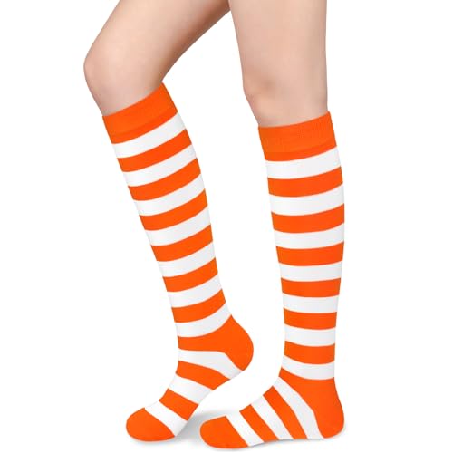 Sarfel Orange and White Striped Socks Knee High Orange Striped Socks Women Halloween Accessories for Womens Halloween Costumes
