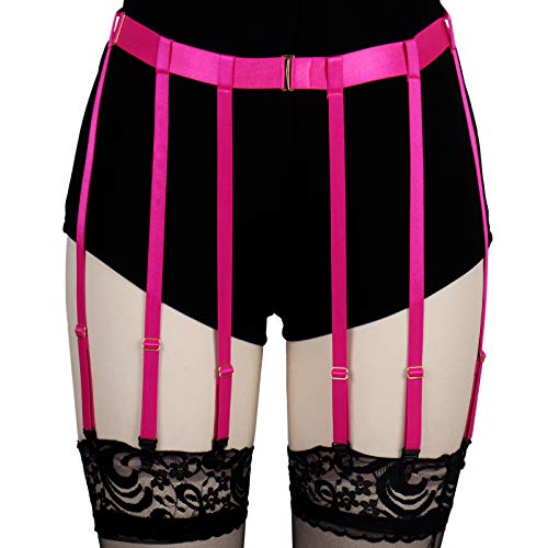 BANSSGOTH Women's Garter Leg Strap Harness Punk Gothic Thigh Garter Belt Garter Belt Adjustable Size Belt 6 Clip Belt (Rose red)