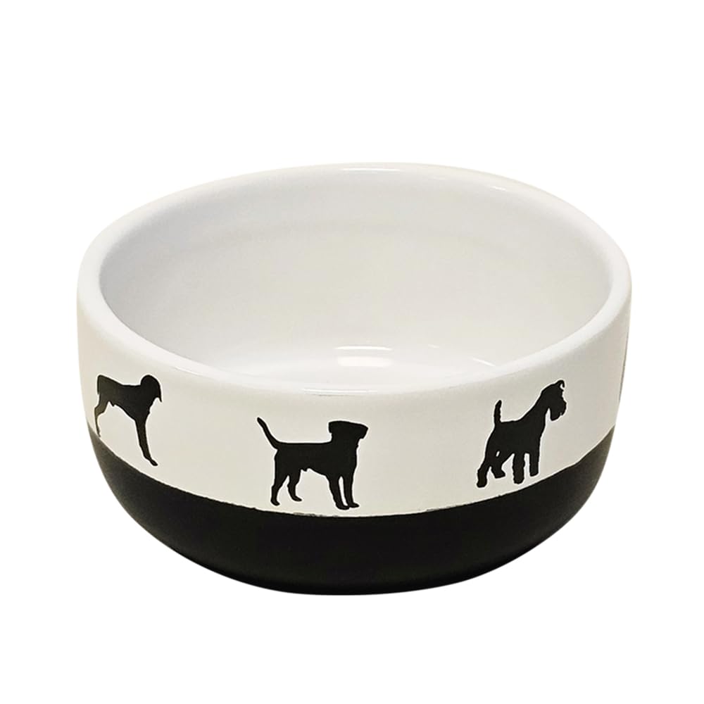 Nobby Dog Ceramic Bowl Shape White/Black Diameter 13 x 6 cm, 500 ml