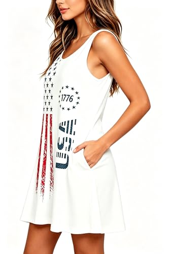 Image of Roshop Womens Juneteenth Flag Sleeveless Dress 4th of July Patriotic Swing Sundress with Pockets