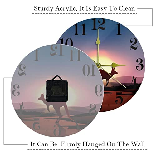 Horloge murale ronde 25,4 cm kangourou coucher de soleil sans tic-tac