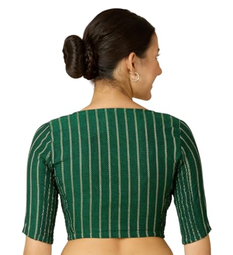 Image of Studio Shringaar Women Cotton Half Sleeve Side Stretchable (Smocked) Readymade Saree Blouse