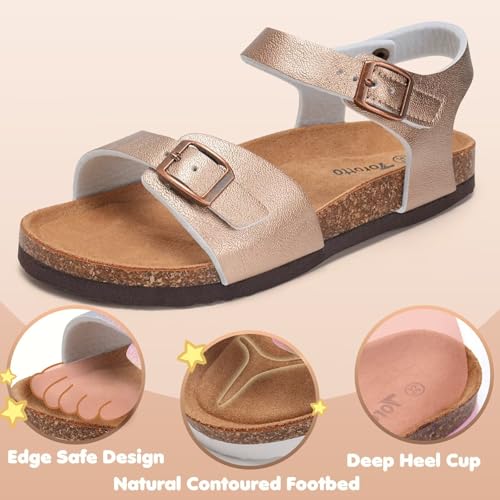 Image of Torotto Toddler Kids Sandals Boys Girls Cork Footbed Sandals with Adjustable Buckle Casual Slides Open Toes Flat