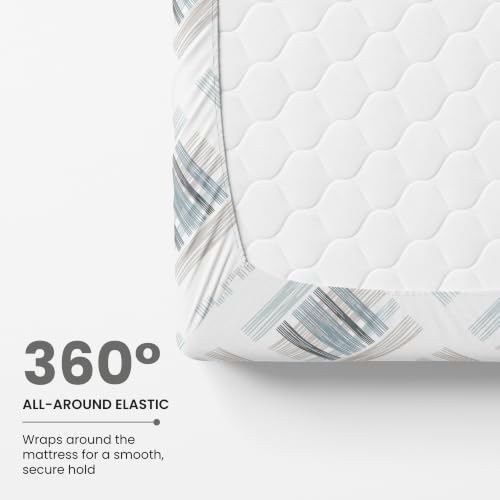 Image of LORETO - A QUALITY LINEN BRAND 186 TC 100% Pure Cotton Single Fitted Bedsheet with 1 Pillow Cover for 78 x 36 Inch Mattress, All-Around Elastic, 8 Inch Deep Pocket, Mist & Charcoal Grid