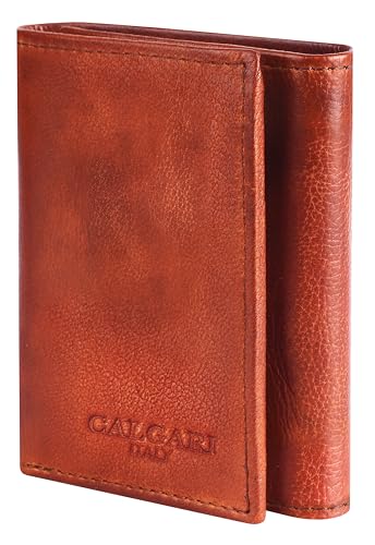 Image of Genuine Italian Leather Trifold Wallet for Men, RFID Blocking, 8 Card Slots, 2 Cash Compartments, Minimalist Billfold with Multiple Card Slots and Cash Storage, ID Window, Vintage Tan Leather
