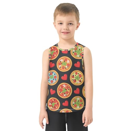 J JOYSAY Pizza Heart Black Boys Tank Top Sleeveless Muscle Shirts Quick Dry Sport Active Workout Kids T-Shirts 3-15T2