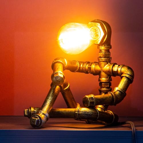 Image of Steampunk Table Lamp, Vintage Industrial Metal Robot Table lamp, Water Pipe Table Lamp, Steam Punk Pipe Lamp Style Desktop Light for Bar Cafe Desktop Room Decoration