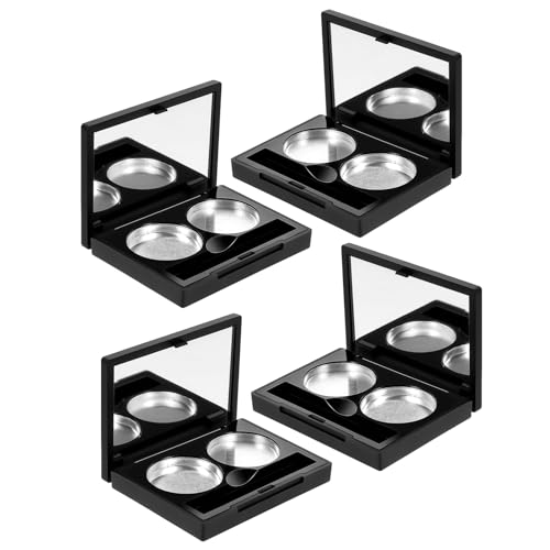 ELAYARD Paleta de Sombras de Ojos Vacía 4 Piezas, Caja Metálica Negra Mate con Espejo Incorporado, Paleta de Maquillaje Recargable para Rubor y Labiales, Compacta para Viaje y Uso Diario