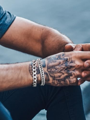 Richsteel 2PCS/3PCS Bracelets Chain for Men Women Stainless Steel Silver/Gold/Black Cuban/Rope Link Chain Bracelets Set, 7.4/8.2/9 Inch Hand Chain Length for Men Women Jewelry3