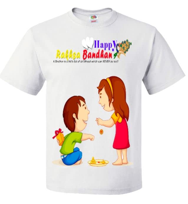 Brother/Sister Polyester Rakhi Theme Round Neck Printed T-Shirt (Happy Raksha Bandhan) / 7-8 Years