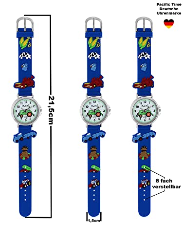 Pacific Time Kids Wristwatch Silver Hands Kids Watch Boys Tractor Farm Tractor Kids Wrist Watch Boys Analog Watch Quartz Blue 21322