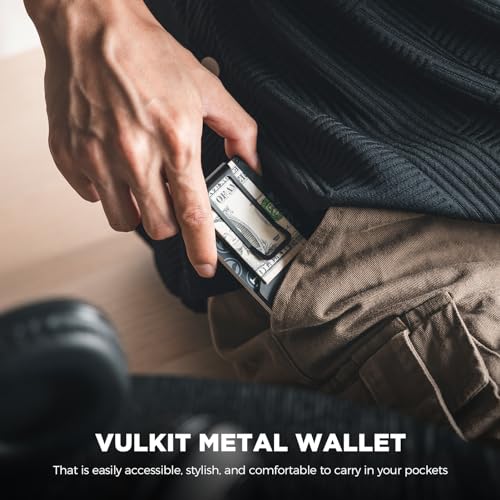VULKIT Men's Metal Wallet with Money Clip Slim Credit Card Holder, Minimalist Business Card Case Front Pocket Wallet for Men(Black)2