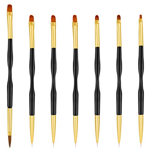 7 Pieces Nail Pen Brush Double Ended Nail Dotting Pen Dual End Nail Art Pen Brush Dual Nail Liner Brushes Gel Painting Nail Brushes Drawing Liner Nail Tools for Nail Art Decoration, 7 Sizes