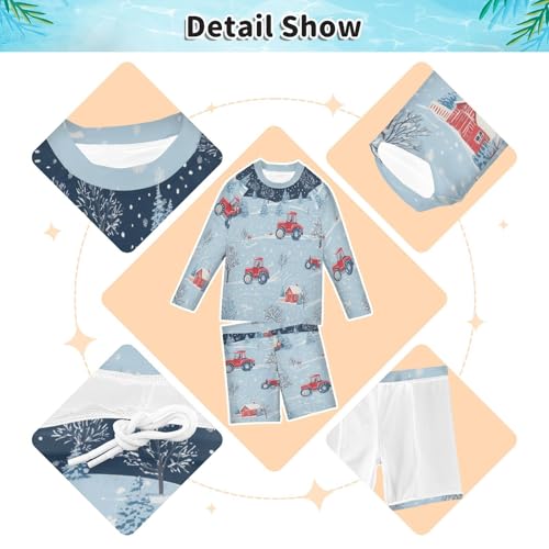 Tractor Snow Tree Pattern Boys Swimsuit Rash Guard Toddler Kids Long Sleeve Swim Shirt and Trunks Swimwear Set 3-10Y3