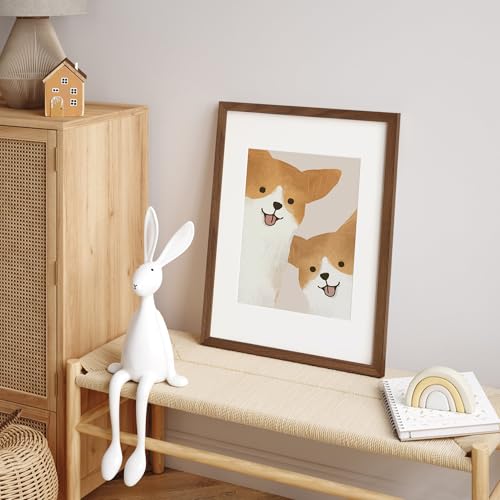 Image of FLYJOE 12x16 Oak Wood Picture Frame with Mat for 8.5x11, 12 by 16 USA-Sourced Natural Solid Wooden Photo Frame for Wall Display, Shatterproof Plexiglass, Hanging Hardware Included, 4 Pack, Walnut Color