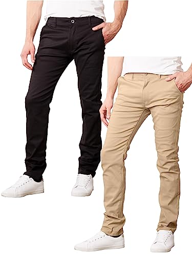 Galaxy by Harvic Men's 2-Pack Super Stretch Slim Fitting Chino Pants (Sizes, 30-42)