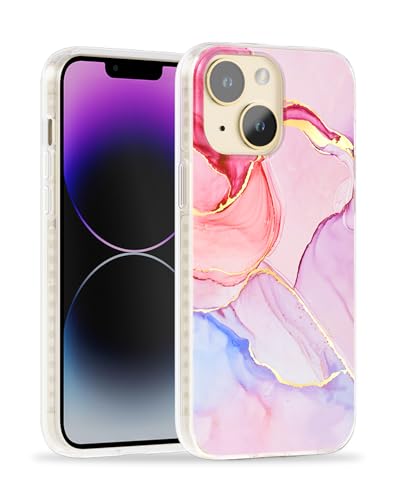 Coque pour iPhone 14 magnétique en marbre cristal avec protection d'écran et objectif intégrée
