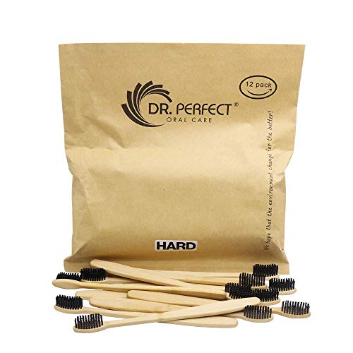 Biodegradable Natural Charcoal Bamboo Toothbrushes Extra Hard Bristle Pack Of 12 BPA Free