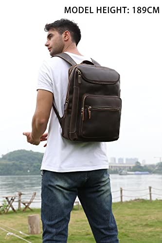 LANNSYNE Vintage Genuine Leather 16" Laptop Backpack For Men Hiking Travel Bag Camping Rucksack and Grain Leather Travel Passport Long Wallet for Men/Women RFID Blocking 5
