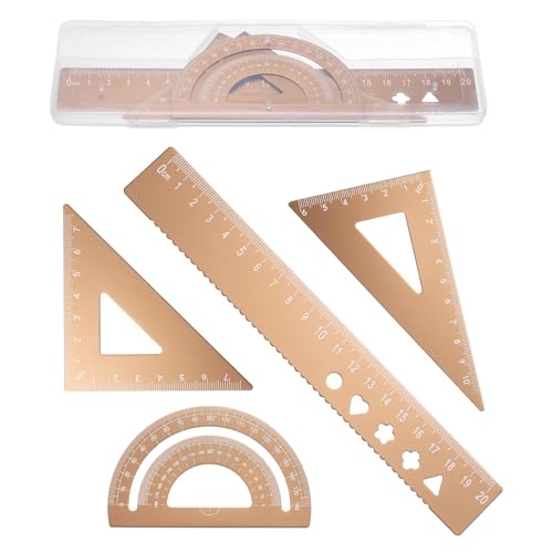 Kit de géométrie en alliage d'aluminium avec règle de 20cm et rapporteur PATIKIL couleur or