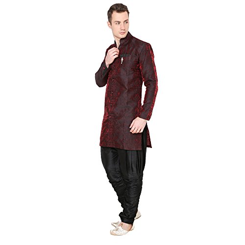 Image of Royal Kurta Men's Jacquard Silk Floral Print Indowestern Sherwani
