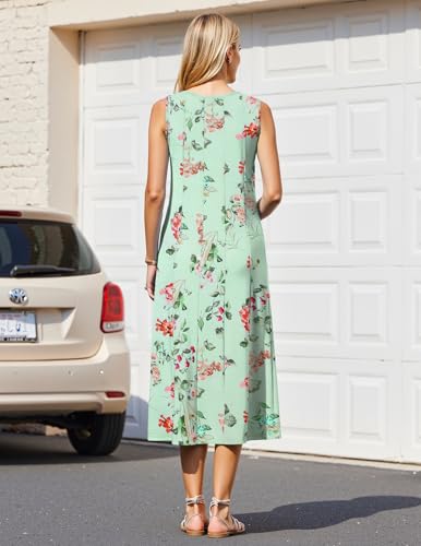 Image of HOTOUCH Summer Casual Dresses for Women Sleeveless Midi Dress Swing Tank Sundress Pleated Tshirt Dress with Pockets