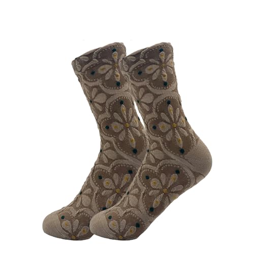 5 Pairs Floral Socks Women Trendy Flower Socks Embroidered Vintage,Girls Cute Sweet Nordic Textured Cotton Socks4