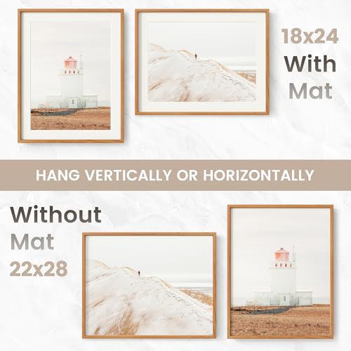 Image of 22x28 Poster Frame, USA-Sourced Natural Cherry Wood Picture Collage Frame with HD Tempered Glass, Modern Simple 22 x 28 Wooden Photo Frame Matted to 18x24, Vertical & Horizontal Wall Hanging Display