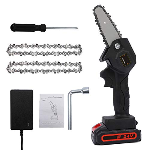 Mini Chainsaw, 4 Inch Cordless Electric Chainsaw Battery Chain Saw, One-Hand Handheld Chainsaw with Brushless Motor, Portable 24V Tree Saw for Courtyard Tree Branch Wood Cutting