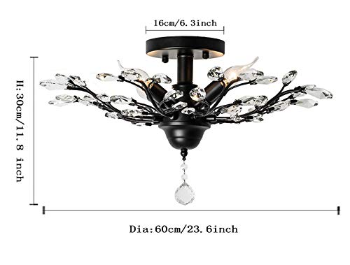 Garwarm 4 Lights Vintage Crystal Chandeliers Ceiling Lights Led Light Crystal Pendant Lighting Ceiling Light Fixtures Chandeliers Lighting For Living Room Bedroom Restaurant Porch Chandelier(Black) #TOP4