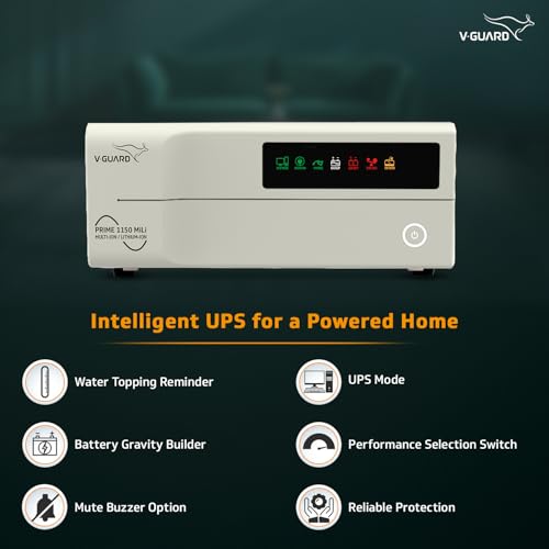 Image of V-Guard Prime 1150 Mili 1000VA /12 V Sine Wave Inverter|3- Years Warranty | Multi-Ion & Lithium Battery Compatible | Fast Charging | LED Display | Easy Installation