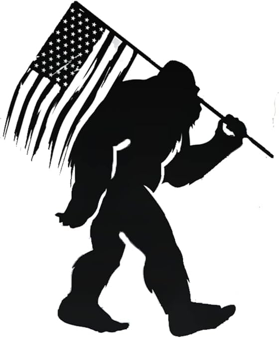 Image of Patriotic Spirit and Love for Bigfoot with a Distressed American Flag Car Vinyl Decal Window Bumper Sticker 5 inch (Black)