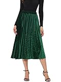 Allegra K Women's Fall Winter Elastic High Waist Flowy Swing Party Christmas Velvet Pleated Midi Skirt Large Green