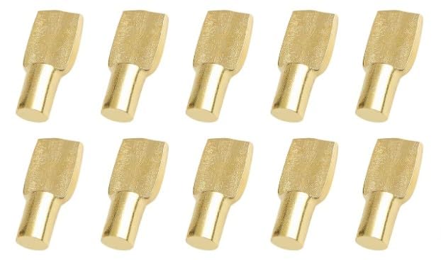 10Pcs Golden Shelf Pins 5mm, Cabinet Pegs Shelf Support, Spoon Shape Metal Shelf Holders Pegs for Cabinets, Bookshelf Pegs for Shelves Easy Installation Shelf Brackets and Supports, Small