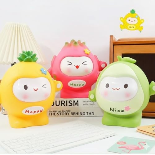 Image of Money Saving Bank with Coin Slot / /Creative Cartoon Design Money Bank / /Plastic Piggy Bank for Boys & Girls (Pack of 1) (Dragon Fruit)