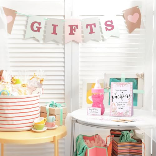 Image of Roowest 512 Pcs Baby Shower Games Guess How Many Pacifiers Sign 100 Small Guessing Games 10 HB Pencils 750ml Milk Bottle 400 Acrylic Pacifiers Decoration for Guest Gender Reveal(Pink,Silly Goose)